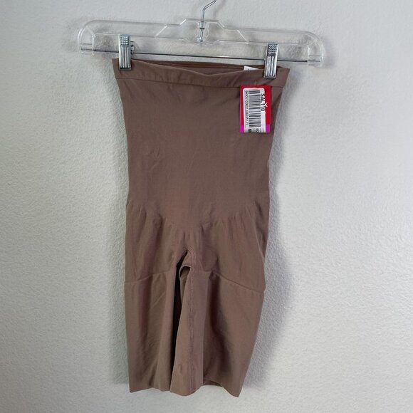 Spanx Shapewear Shorts Womens Large Beige High Waist Power Series Tummy Control - Picture 1 of 5